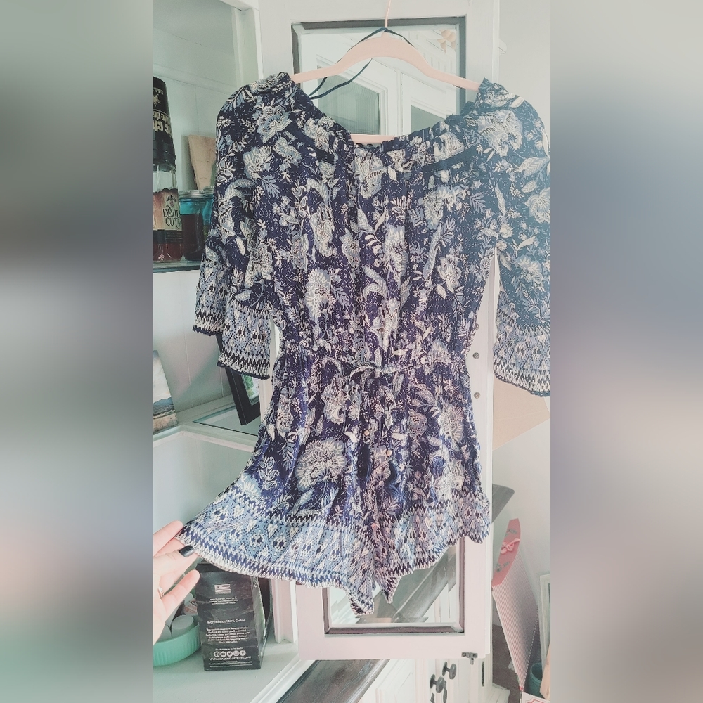 Blue Floral Off-Shoulder Romper